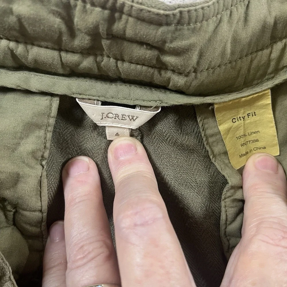 J. Crew Olive Green Wide-Leg Linen Pants
